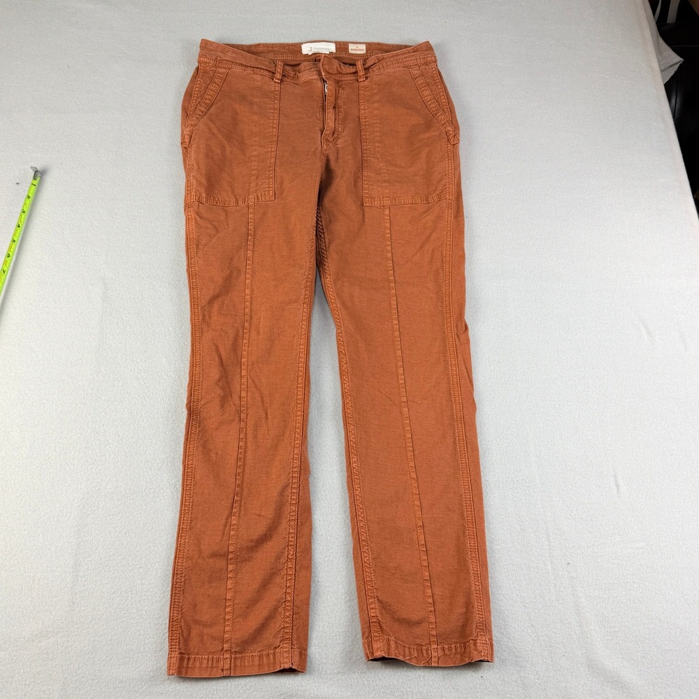 Anthropologie The Wanderer Pants Rust Orange Cotton Linen Straight Leg Size 28
